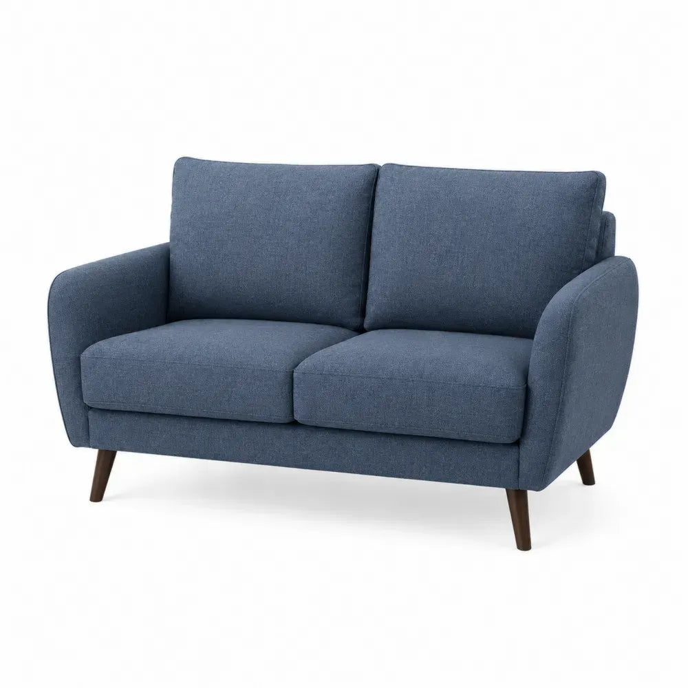 Zweisitzer Sofa 145 x 78 x 82 cm Polyestergewebe Kautschukholz rechteckig Dunkelblau Dunkelbraun