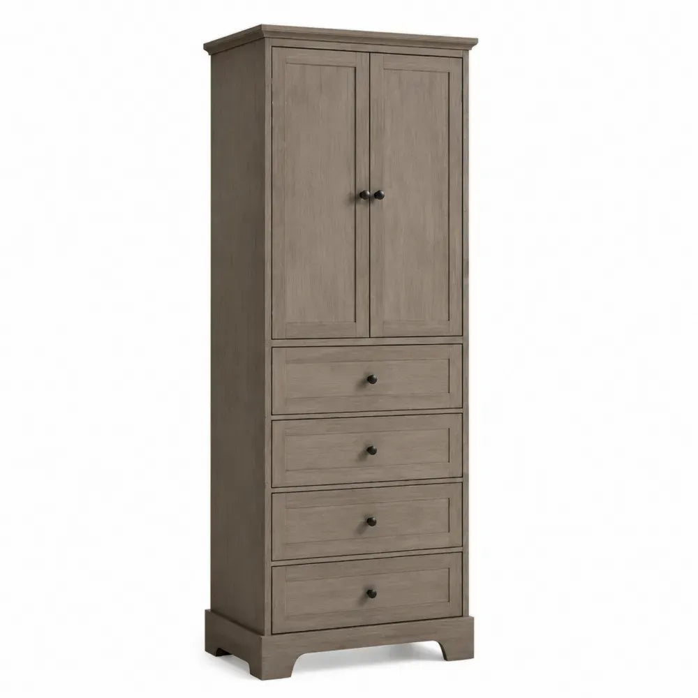Hochschrank Aufbewahrungsschrank mit 2 Türen 4 Schubladen MDF Spanplatte rechteckig graubraun schwarz 75 x 40 x 180 cm