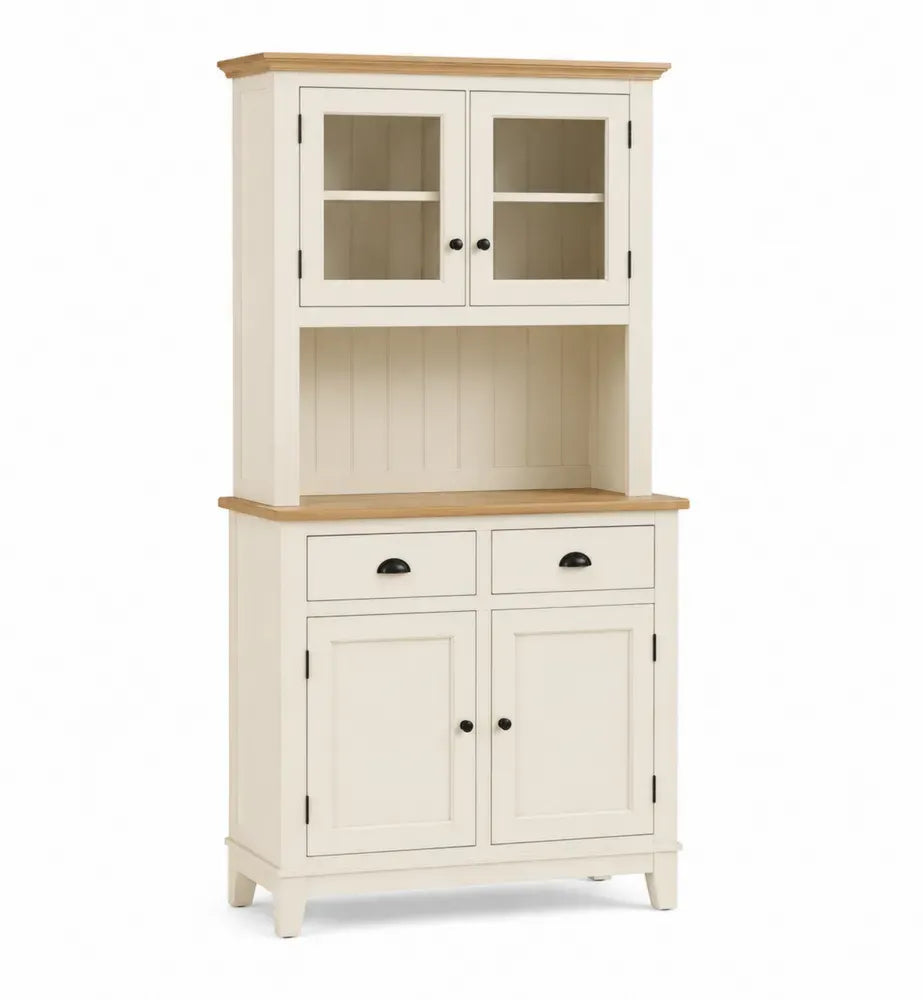 Buffetschrank Küchenschrank mit Glastüren 2 Schubladen 4 Türen MDF Spanplatte Glas rechteckig cremeweiß naturholz schwarz 95 x 40 x 180 cm