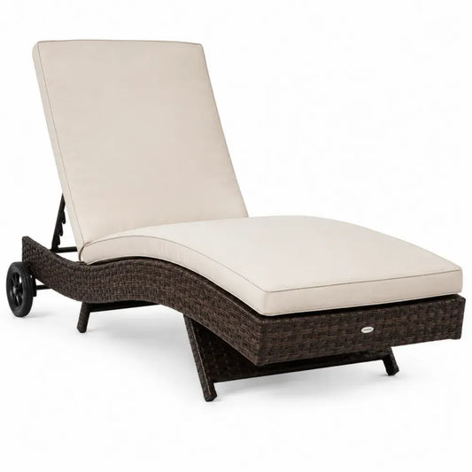 Gartenliege Sonnenliege mit verstellbarer Rückenlehne und Rollen 198 x 70 x 94 cm PE-Rattan Stahl Beige Dunkelbraun Schwarz