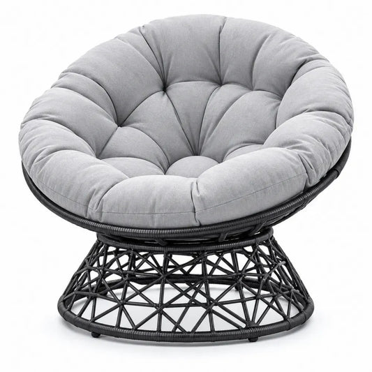 Gartensessel Papasan mit Polsterkissen PE Rattan Stahl rund Grau Schwarz 115 x 105 x 85 cm