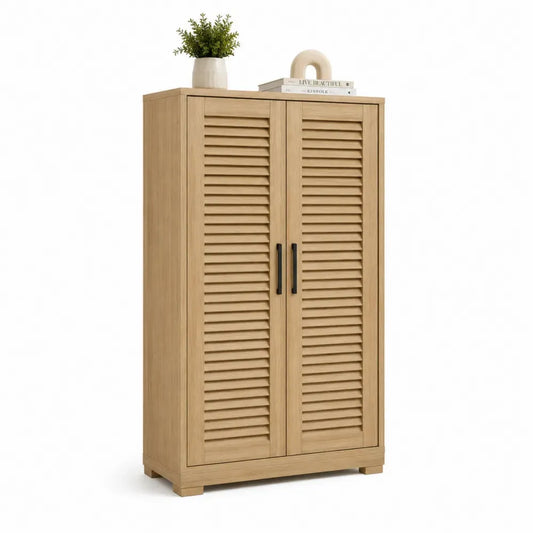 Aufbewahrungsschrank mit Lamellentüren 80 x 40 x 150 cm MDF Spanplatte rechteckig Eiche Natur Schwarz