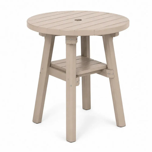 Gartentisch rund mit Schirmloch und Ablage Ø 90 x 75 cm HDPE Kunststoff Lamellenoptik Taupe