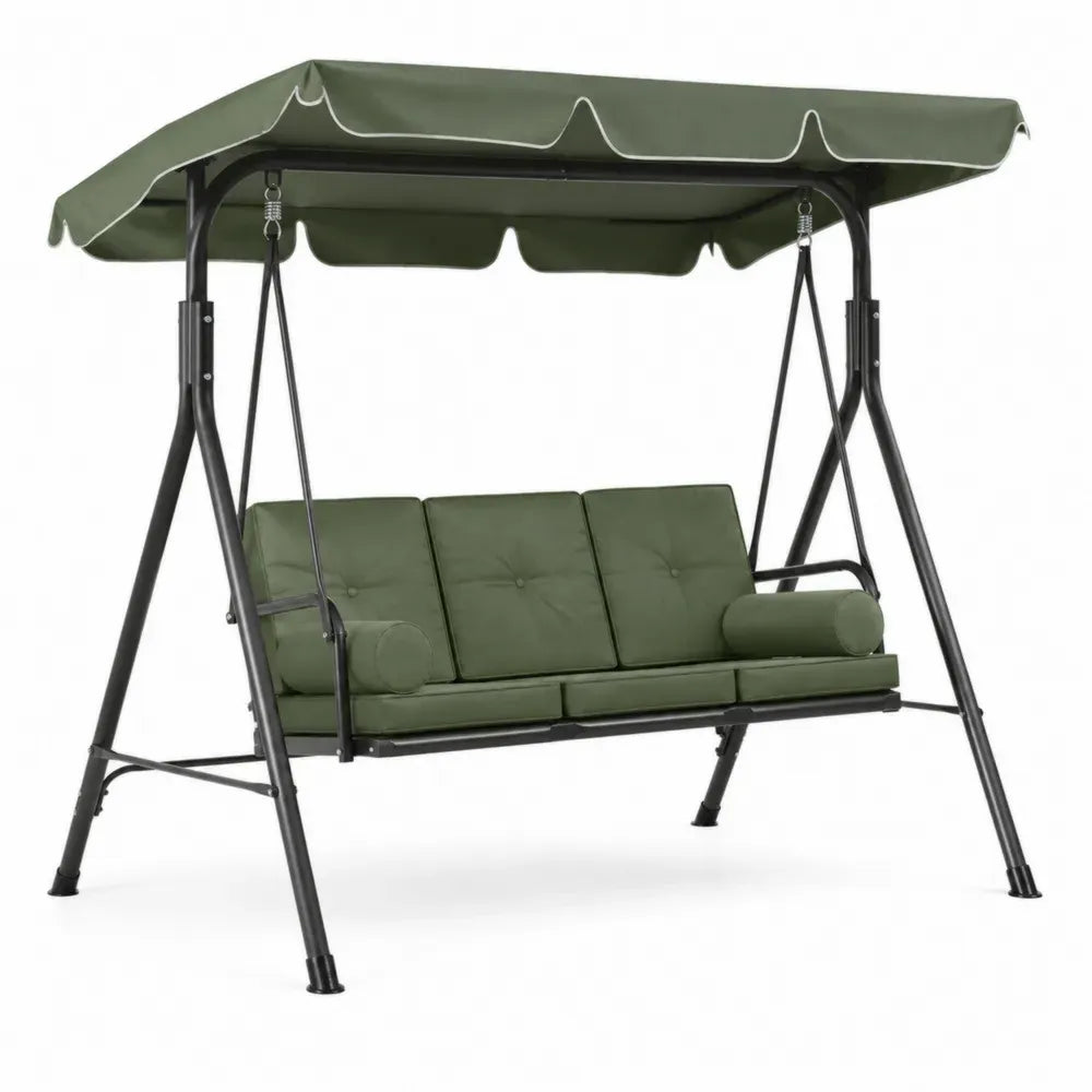 Hollywoodschaukel 3 Sitzer mit Sonnendach und Kissen Stahl Polyestergewebe Grün Schwarz 200 x 120 x 170 cm