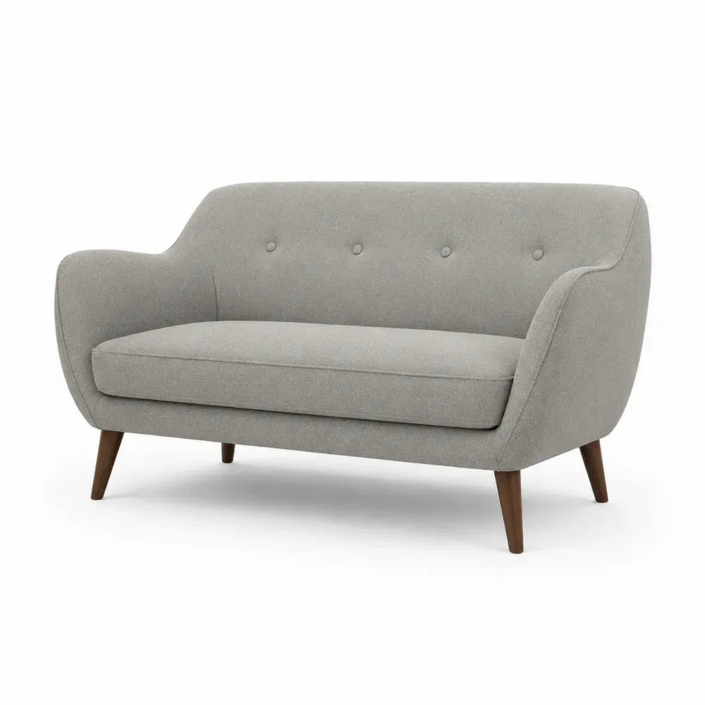 Zweisitzer Sofa mit Armlehnen 150 x 78 x 82 cm Sitzhöhe 44 cm Polyesterbezug PU-Schaum Sperrholz Gummibaumholz Grau Braun