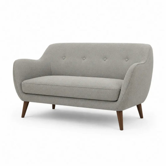 Zweisitzer Sofa mit Armlehnen 150 x 78 x 82 cm Sitzhöhe 44 cm Polyesterbezug PU-Schaum Sperrholz Gummibaumholz Grau Braun