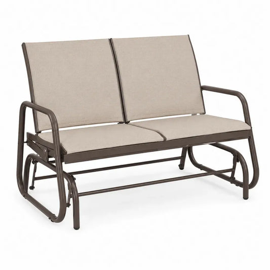 Gartenbank Schaukelbank 2 Sitzer mit Armlehnen Stahlrohr PVC beschichtetes Polyestergewebe Beige Dunkelbraun 125 x 75 x 90 cm