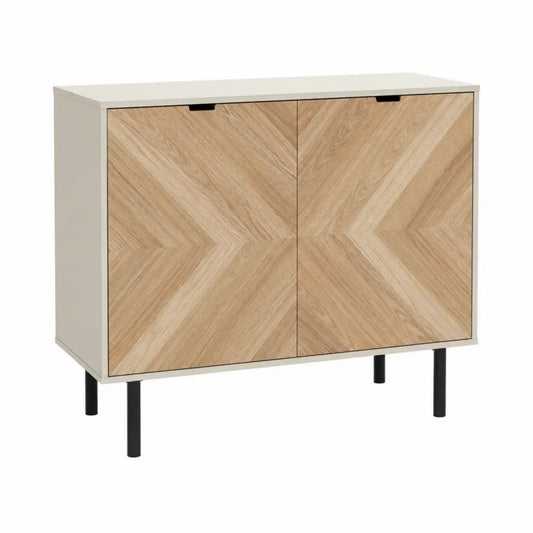 Aufbewahrungsschrank Sideboard mit 2 Türen MDF Spanplatte Stahl rechteckig cremeweiß Eiche natur schwarz 100 x 40 x 85 cm