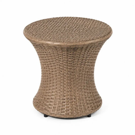 Gartentisch Beistelltisch rund aus PE Rattan mit Stahlrahmen Sandbraun Schwarz 60 x 60 x 50 cm