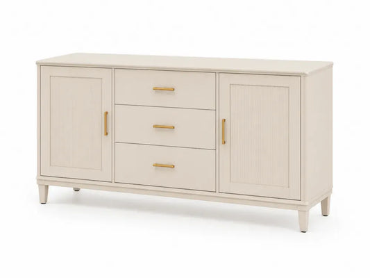 Sideboard Kommode 150 x 40 x 78 cm MDF Spanplatte rechteckig 2 Türen 3 Schubladen Creme Gold