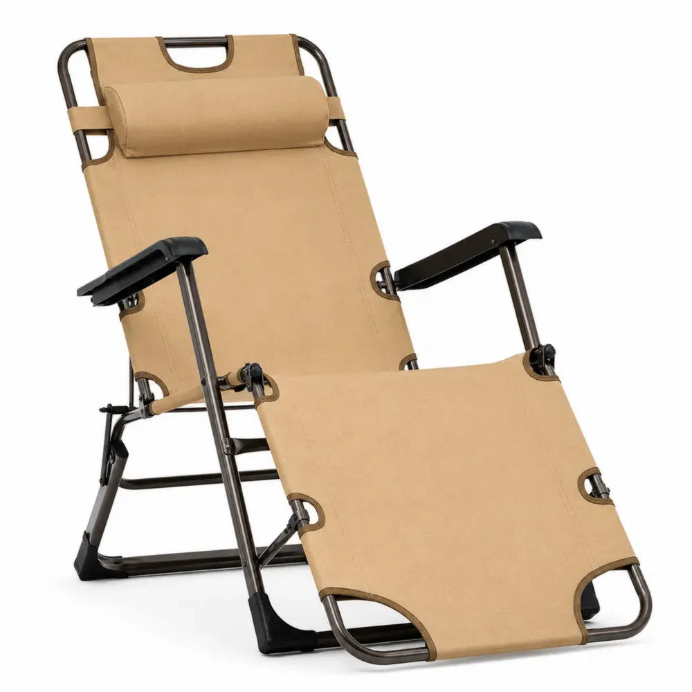 Garten Relaxstuhl klappbar mit Kopfkissen und verstellbarer Rückenlehne 160 x 65 x 110 cm Stahl Polyester Oxfordgewebe Beige Dunkelbraun Schwarz