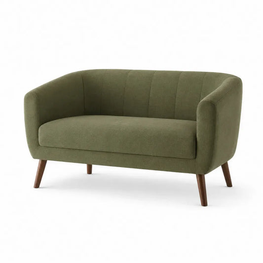 Zweisitzer Sofa mit Armlehnen 150 x 78 x 76 cm Polyestergewebe Kautschukholz rechteckig Olivgrün Braun