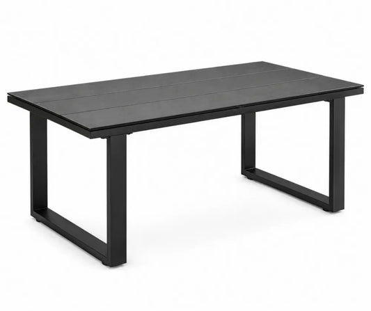 Gartentisch rechteckig 200 x 100 x 75 cm pulverbeschichtetes Aluminium Lamellentischplatte U-Gestell Schwarz