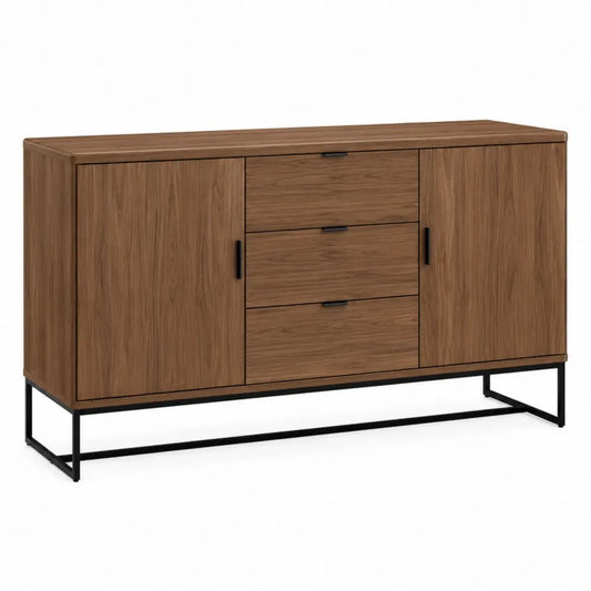 Sideboard Buffetschrank mit 2 Türen 3 Schubladen MDF Spanplatte Stahl rechteckig walnussbraun schwarz 160 x 45 x 80 cm
