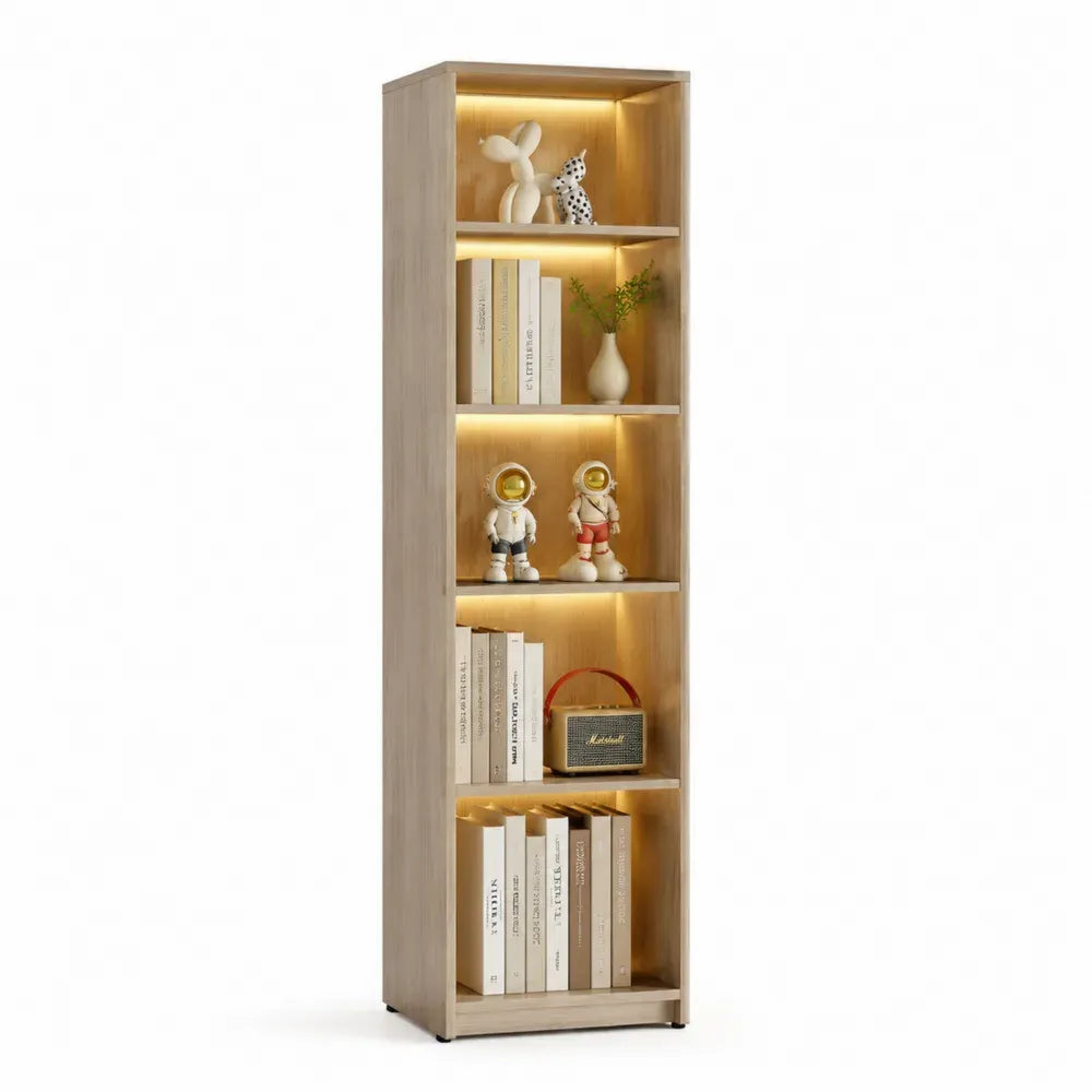 Regal Aufbewahrungsschrank mit LED Beleuchtung 45 x 35 x 180 cm MDF Spanplatte rechteckig Eiche Natur Warmweiß