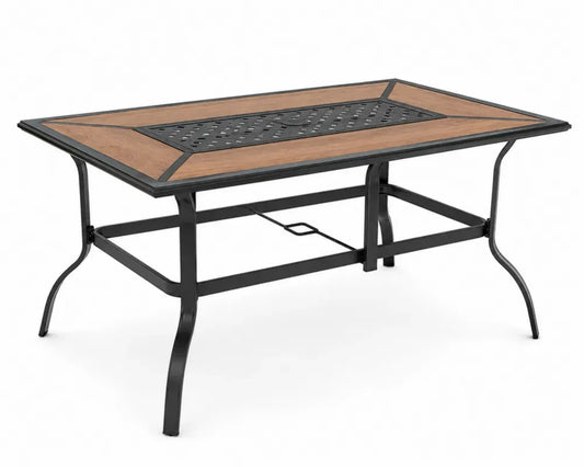 Gartentisch rechteckig mit WPC Tischplatte Aluminiumguss Einsatz Stahlrohrgestell Braun Schwarz 152 x 96 x 73 cm