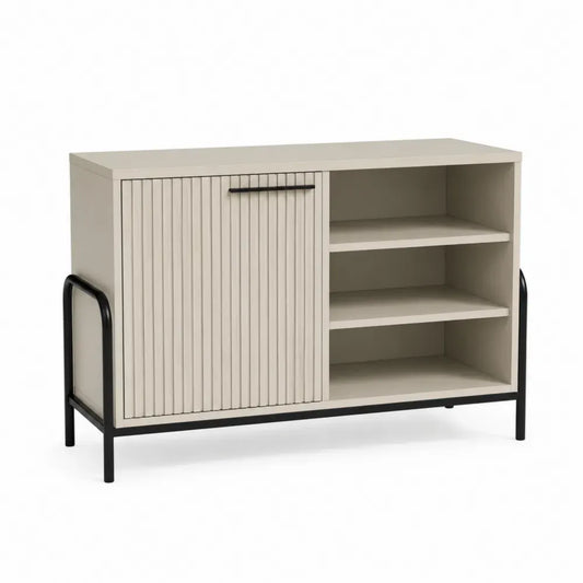 Sideboard Kommode mit Schiebetür 110 x 40 x 80 cm MDF Spanplatte Stahl rechteckig offene Fächer Creme Schwarz