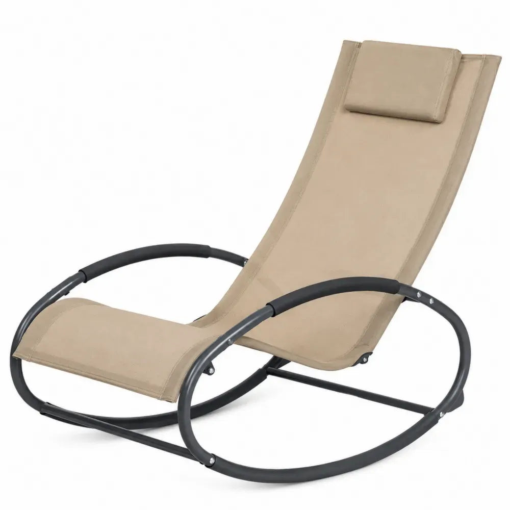 Schaukelliege Gartenliege mit Kopfkissen aus pulverbeschichtetem Stahl und PVC beschichtetem Polyestergewebe Beige Anthrazit 155 x 64 x 89 cm