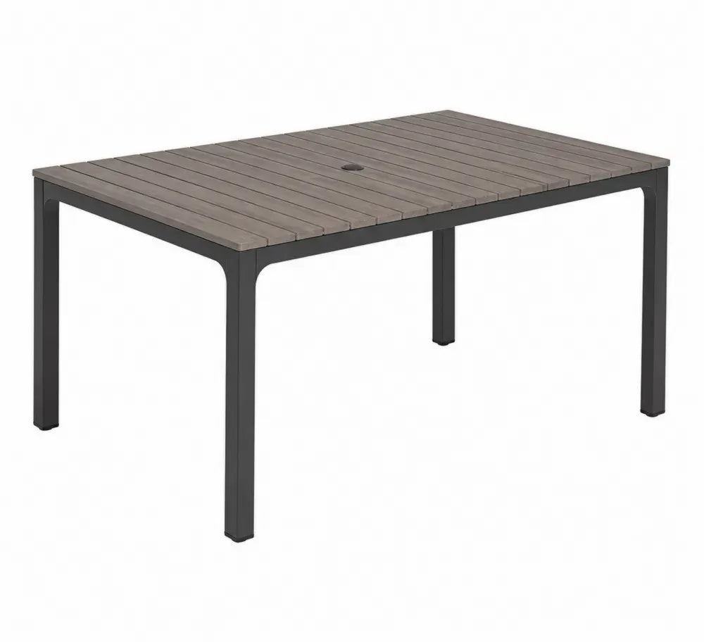 Gartentisch rechteckig mit Schirmloch WPC Tischplatte Aluminiumgestell Taupe Schwarz 160 x 90 x 74 cm